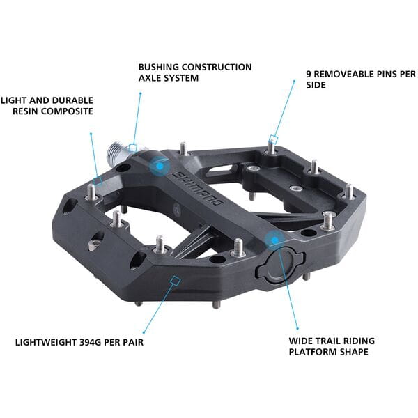 Shimano flat pedals, resin with pins, black